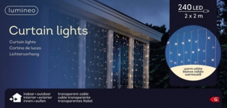 Lumineo Lichtervorhang Lumineo Lichtervorhang CURTAIN LIGHTS 240 LED 2x2 m warm weiß, transp, Indoor/Outdoor, 8h-Timer, + 5 m Zuleitung, Lichterkette