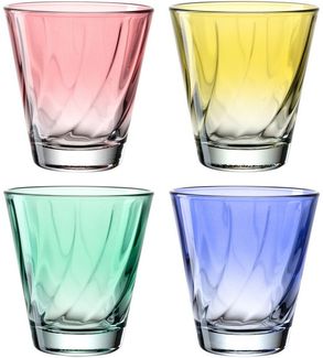 LEONARDO Gläser-Set Trinkglas, TWIST, 215 ml, farbig sortiert, 4er-Set, 4-tlg, Glas, Whiskybecher, spülmaschinengeeignet