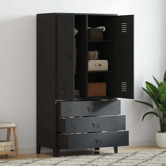 Industrial Kleiderschrank | Schlafzimmerschrank Schwarz 90x50x180 cm Metall