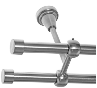 BASIT Gardinenstange Rohr Edelstahloptik 16 mm mit Deckenträgern 120 cm E16, Ø 16 mm, 2-läufig, verschraubt, Metall, D21 120 cm E16 Kappe