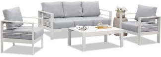 MeXo Gartenlounge-Set Gartenmöbel Set Aluminium Loungeset für Terrasse Balkon, (weiß, harmonieren mit Licht bei Nacht, 4-tlg, Passt zum skandinavischen, mediterranen oder minimalistischen Stil), wetterfest Sitzgruppe Essgruppe Gartengarnitur für 4-5 Pe...