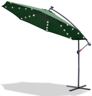 Clanmacy Sonnenschirm Gartenschirm 300cm, Ampelschirm mit LED Solar um 360° drehbar Grün, LxB: 300x300 cm, Stabiler knickbar/für Garten, Balkon, Terasse/Sonnenschutz