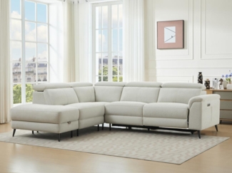 Vente-unique - Ecksofa Relaxsofa elektrisch - Stoff - Ecke Links - Beige - MAKORO