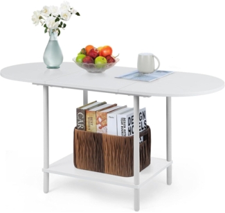 Smusei Ovaler Couchtisch Weißer 2-stufiger Mitteltisch Holz Metallrahmen