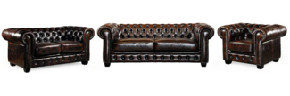 Vente-unique - Chesterfield Garnitur 3+2+1 - Büffelleder - Braun - BRENTON