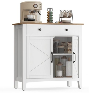VASAGLE Küchenschrank, Sideboard mit Schubladen, Aufbewahrungsschrank mit Türen, verstellbare Ablage, Landhausstil, für Wohnzimmer Küche, 40 x 80 x 80 cm, wolkenweiß-honigbraun BBKDE341W02