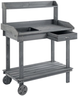 Outsunny Pflanztisch mit Schublade 2 Stufen, Tannenholz (Arbeitstisch, 1-St, Gärtnertisch), für Garten, grau