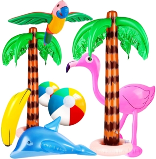 Poolspielzeug Strandspielzeug aufblasbare Palmen Set Flamingo Wasserball Delphin