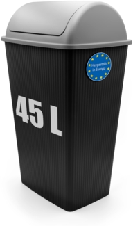 BigDean Mülleimer mit Schwingdeckel 45 L Anthrazit – Abfalleimer für die Küche & Büro – Müllbehälter aus robustem & geruchsdichtem Kunststoff – Made in Europe