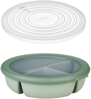 Mepal | Bento-Schüssel Starter-Set | inkl. Mikrowellendeckel | Multischale mit 3 Fächern | rund Cirqula | Frischhaltedose luftdicht | Meal-Prep-Boxen & Vorratsdosen | Nordic Sage