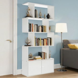 oyajia Bücherregal Bücherregal mit 4 Ebenen 2 Tür, Standregal, Büroregal, freistehend, Bücherregal, Regal mit 4 Ebenen und 2 Tür,24 x 70 x 151 cm Büroregal, weiß