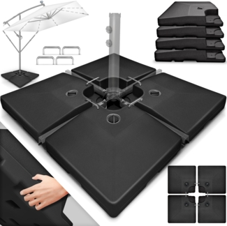 tillvex® Sonnenschirmständer Grau 90 Liter / 120 kg – 4-teilig für Ampelschirm inkl. Metallverbinder | Schirmgewicht befüllbar mit Wasser oder Sand | Schirmständer Ampelschirmständer wetterfest
