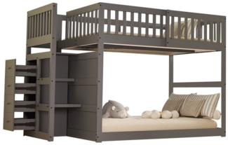 OKWISH Etagenbett Kinderbett Holzbett Gästebett Stauraumbett (mit hohem Zaun und integriertem Staufach, 140x200 cm), ohne Matratze