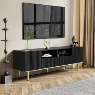 Rutaqian TV-Schrank Fernsehtisch mit Türen, moderne grifflose TV-Board, (1-St) stehend, 2 Fächern, mit goldenen Akzenten, zeitgemäße Eleganz