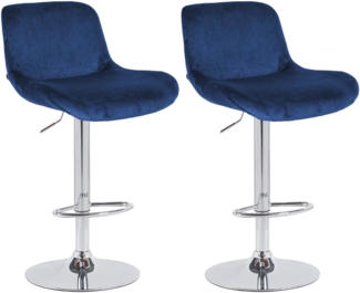 CLP 2er Set Barhocker Solon Chrom höhenverstellbar und drehbar mit Rückenlehne,blau Samt