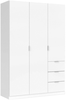 Dmora Kleiderschrank 3 Türen Ade, Schlafzimmerschrank mit 3 Schubladen, Schrank mit 3 Regalen und Kleiderstange, 135 x 52 x 200 cm, Weiß