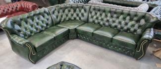Casa Padrino Luxus Chesterfield Leder Ecksofa Vintage Grün 290 x 240 x H. 80 cm - Echtleder Wohnzimmer Sofa - Wohnzimmer Möbel - Chesterfield Möbel - Luxus Möbel - Luxus Wohnzimmer Einrichtung