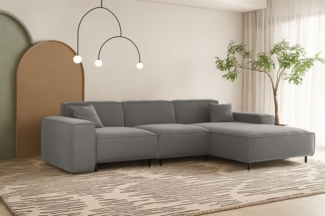 Ecksofa Designersofa GLORIA in Stoff Tiffani Grau Ottomane Rechts
