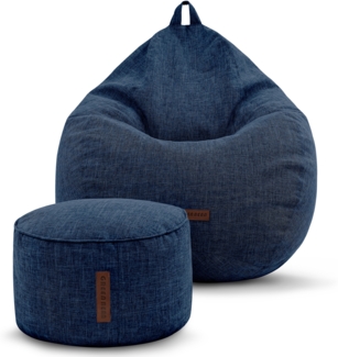 Green Bean® 2er Set Indoor Sitzsack + Hocker mit EPS-Perlen Füllung - Sitzhocker Sitz-pouf , Dunkelblau, XXL