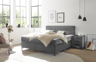 Boxspringbett >NAVARRA 180< 7-Zonen, 4cm Topper, Bezugsstoff grau, Liegefläche 180x200 cm - Stellmaß 183 x 113 x 210 (BxHxT)
