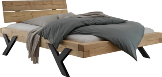 Home affaire Massivholzbett Ultima, aus Holz in Balken-Optik mit Y-Bein aus Metall