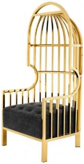 Casa Padrino Luxus Designer Art Deco Salon Sessel Schwarz / Gold - Luxus Kollektion- Haubensessel Metall