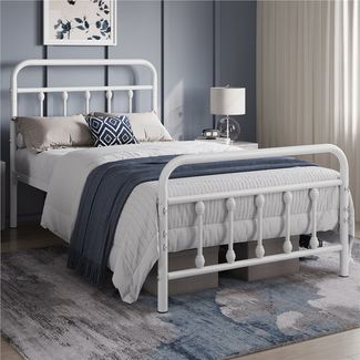 Yaheetech Bettgestell Metallbett, Metall Bettrahmen mit Kopfteil, Metall Weiß, 90 x 200 cm