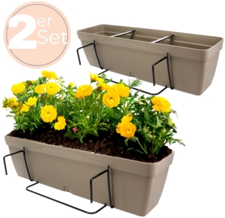 GarPet Balkonkasten 2x Blumenkasten Balkon Geländer Kasten Halterung Wasserspeicher 50 cm