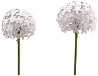 finehomegarden Gartenstecker Pflanzstecker Allium weiß "ArtFerro" Metall 2erSet Ø16,2cm + Ø20cm (2-St) weiß "ArtFerro" Beetstecker Gartenstecker Blütenkugel Stecker / Paket