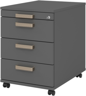 bümö Rollcontainer mit Schubladen, Container abschließbar aus Holz in graphit - Rollwagen für's Büro als Schreibtisch Unterschrank, Bürocontainer od. Schreibtischcontainer mit Streifengriffe, AC30-G-G-SG