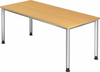 bümö höhenverstellbarer Schreibtisch H-Serie 180x80 cm in Buche, Gestell in Silber - großer PC Tisch für's Büro manuell höhenverstellbar, Computertisch verstellbar, HS-19-6