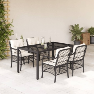 vidaXL 5-tlg. Garten-Essgruppe mit Kissen Schwarz Poly Rattan 3212020