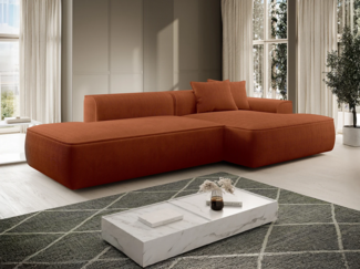 Vente-unique - Ecksofa - Ecke rechts - Cord - Terrakotta - ERYNEL