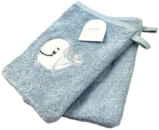 2er Pack Baby Waschhandschuhe » Set 2 Kinder Waschlappen Frottee » 21 x 15 cm reine Baumwolle » Wasch Handschuhe - Blau
