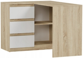 Home Collective Eckschreibtisch mit 3 Schubladen & Einlegeboden, modern & funktional, 112 x 87 x 76 cm, Links Seite, Sonoma mix Weiß