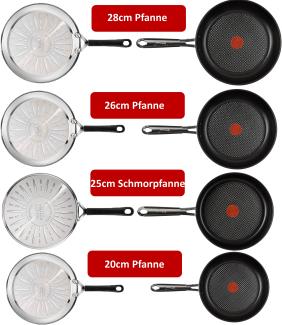 Tefal 'Jamie Oliver' Pfannenset mit Deckel, Edelstahl silber, Ø20 cm, Ø25 cm, Ø26 cm & Ø28 cm