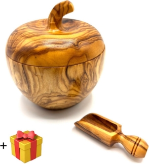 Olivenholz-erleben Zuckerdose Dose wie Apfel aus Olivenholz mit kleinem Salzschippchen, Holz, (Set, 2-tlg, 1x Dose wie Apfel, 1x Schippchen aus Olivenholz plus Überraschung), toller Blickfang in außergwöhnlicher Form und einzigartiger Maserung