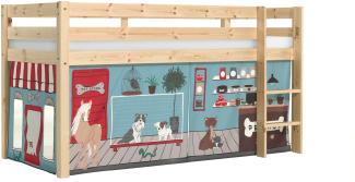 Vipack 'Pino' Halbhochbett 90x200 cm, natur, Kiefer massiv, mit Textilset 'Pet Shop'