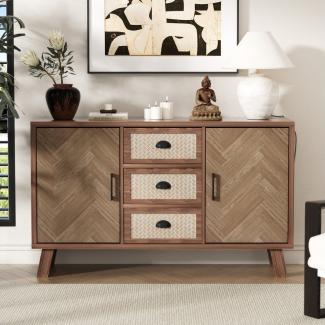 Merax Sideboard mit Schubladen und Türen, Kommode Boho-Stil mit Metallgriffe,Anrichte,TV-Schrank,B:120cm