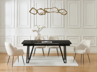 Vente-unique - Esstisch ausziehbar - 6 bis 10 Personen - Keramik & Metall - Marmor-Optik Schwarz - SARINO