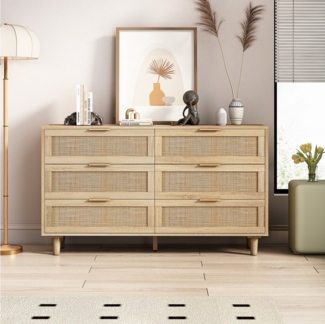 Celya Kommode Kommode Rattan mit 6 Schubladen, Sideboard (130CM Kommode)
