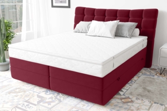 99rooms Santorini Boxspringbett Velours KRONOS Rot 160x200 cm Bonell-Federung