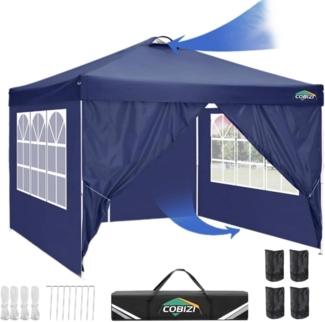 COBIZI 3x3 Pavillon Faltpavillon Wasserdicht Stabil mit 4 Seitenteilen Sandsäcke