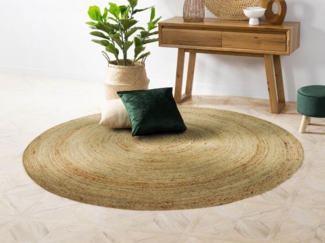 Vente-unique - Teppich rund - D. 150 cm - 100% Jute - Naturfarben - JAIPUR