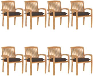 Stapelbare Gartenstühle mit Kissen 8 Stk. Massivholz Teak