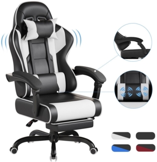 HOMALL Gaming-Stuhl Massage-Spielstuhl, Bürostuhl mit Fußstütze, ergonomisch gestaltet (90-135° verstellbare Rückenlehne, Belastbarkeit 150 kg, verstellbares Lendenkissen, Kopfstütze)
