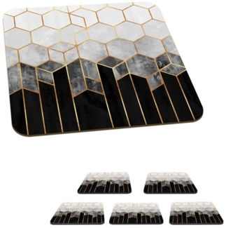 MuchoWow Glasuntersetzer Gold - Sechseck - Chic - Muster - Luxus, Zubehör für Gläser, 6-tlg, Tassenuntersetzer Kork, Quadrat, Untersetzer Set Gläser, 10x10 cm