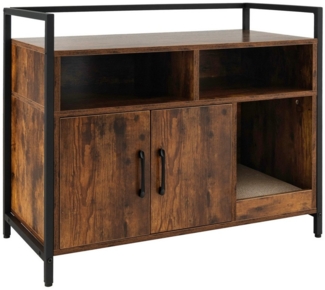 KOMFOTTEU Tierhaus 2 in 1 Katzenschrank Katzentoilette, mit Doppeltüren, Kratzbrett & 2 Fächern