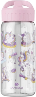 Kinder Trinkflasche SANTECO Auslaufsicher Sport Schule 0,5L Strohhalm BPA frei
