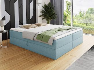 Boxspringbett Base mit 2 Bettkästen - Doppelbett mit Bonell-Matratze und Topper, Polsterbett, Freistehendes Bett (Blau (Vidar 83), 140 x 200 cm)